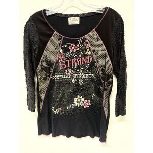 Vintage Y2K Large Embellished Top Fairygrunge Black Goth Punk Trashy Grunge